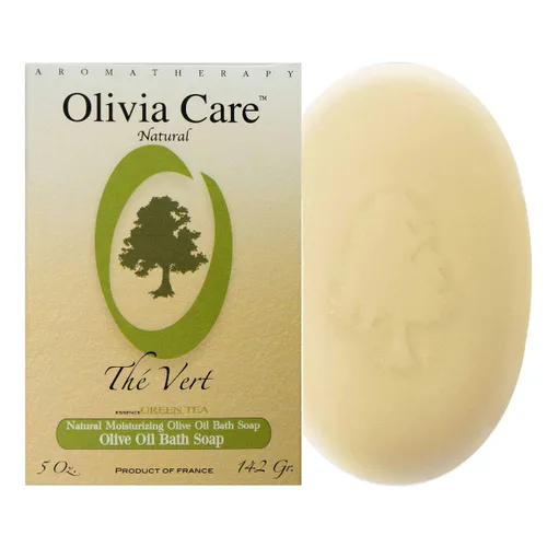 Vista 2 de Olivia Care Jabón en barra de té verde - 100% natural, orgánico, vegano Aceite de oliva puro Cara, manos y cuerpo Triple molido prensado