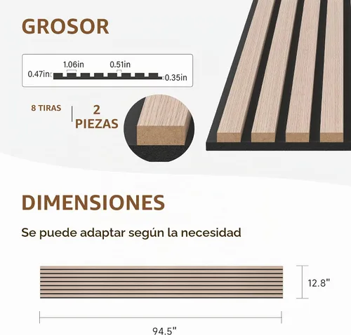 Vista 2 de POHARE Paneles de pared de listones de madera, paquete de 2 paneles decorativos de madera de 8 x 1 pie para pared, elegantes paneles de pared