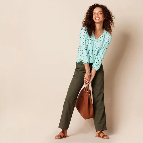 Vista 5 de Tienda Essentials - Camisa estilo popover de manga 34 con botones para mujer