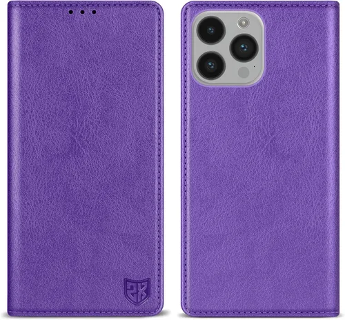 Vista 36 de ZZXX Funda tipo cartera para iPhone 14 con bloqueo RFID, soporte de ranura para tarjetas, funda protectora de cuero magnético fuerte plegable
