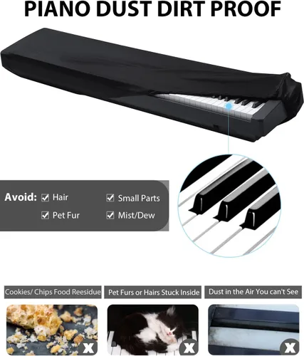 Vista 9 de Cubierta antipolvo para teclado de piano, protector de teclado eléctrico ajustable de 61 teclas para piano y música