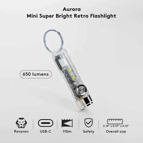 Vista 2 de RovyVon 4ª linterna Aurora A8 USB-C EDC, 90 CRI 5000K, luz de llavero recargable máxima de 420 lúmenes, encendido momentáneo, modo de bloqueo