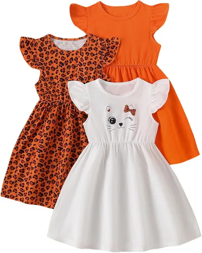 Vista 11 de Vestidos para niñas Vestidos para niñas pequeñas Paquete de 3 Vestido casual de fiesta con estampado patinador acampanado tipo A Vestido de verano