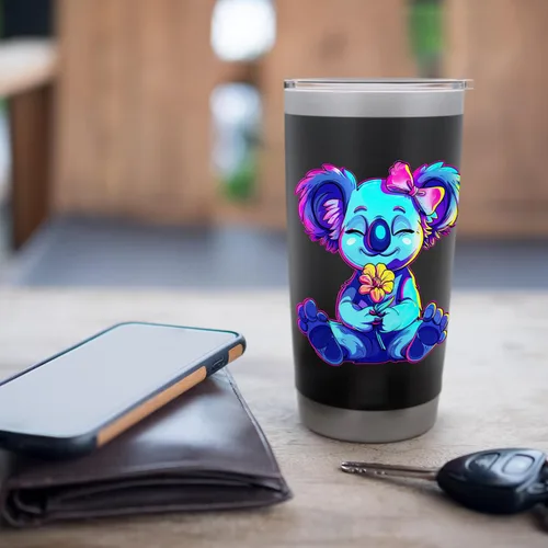 Vista 7 de Streetwear synthwave 80s 90s retro cute girls koala & flower Stainless Steel Insulated Tumbler
