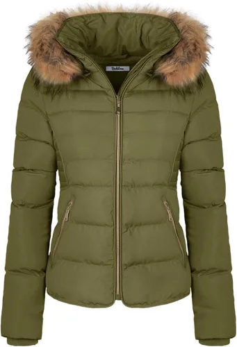 Vista 3 de BodiLove - Chaqueta acolchada para mujer con capucha de piel, forro de vellón y cierre de cremallera