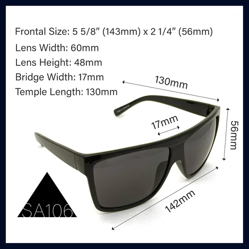 Vista 5 de SA106 Todas las gafas de sol rectangulares de gran tamaño con parte superior plana Limo negra, Negro