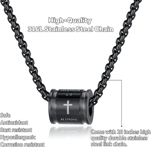 Vista 6 de JAYUMO Collar de cruz para hombres y niños, collar de cadena de cruz de acero inoxidable plateado, negro y dorado para hombres, collar cristiano