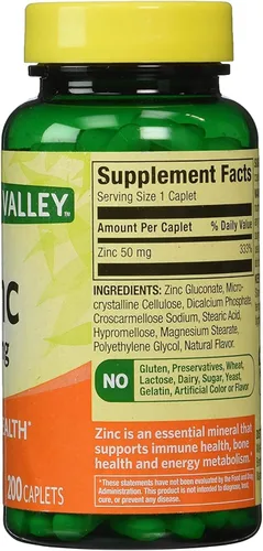 Vista 5 de Spring Valley - Zinc 50 mg, 200 unidades de suplemento de zinc Spring Valley es adecuado para la ingesta diaria.