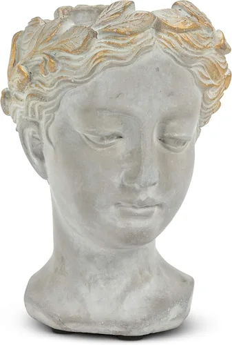 Vista 12 de Colección Abbott - Maceta de cabeza de diosa - Maceta de cemento extra pequeña para interior y exterior - Estatua de cabeza de mujer griega para Gris