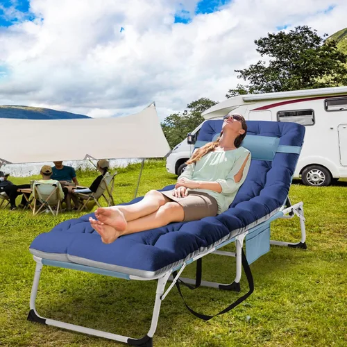 Vista 3 de ABORON Sillas reclinables plegables de chaise longue con agujero para la cara y el brazo, silla de bronceado para patio, silla reclinable ajustable