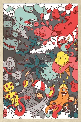 Vista 7 de Trends International Party Pooper - Póster de pared, 22.4 pulgadas de largo x 14.7 pulgadas, versión enmarcada en madera de granero Versión