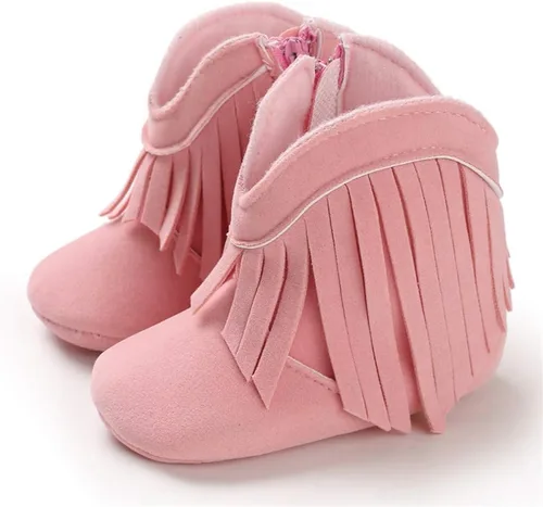 Vista 7 de Timatego Botas vaqueras con borlas para bebé, con cremallera lateral, antideslizantes, para bebés, bebés, para primer caminante, cálidos, para 02