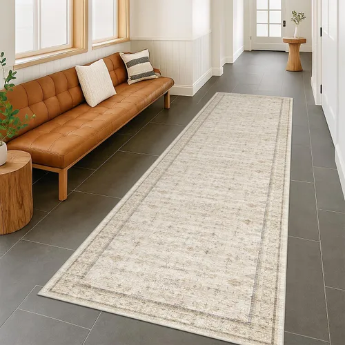 Vista 141 de Hazo Haus – Alfombra pequeña para entrada, cocina o baño, antideslizante con base de goma, resistente a las manchas y a la decoloración, diseño
