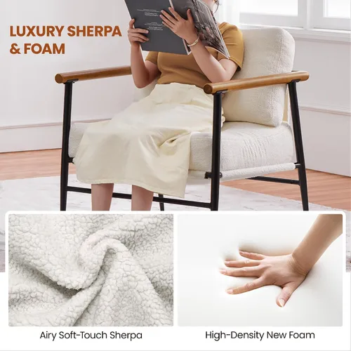 Vista 4 de Yaheetech Silla de Acento, Silla de Tocador Moderna, Silla de Salón de Tela Boucle con Marco de Metal, Almohada de Respaldo Mullida y Cojín