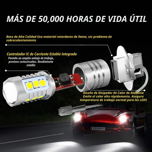 Vista 5 de Bombillas LED antiniebla H3 de 6000 K, xenón blanco, extremadamente brillantes, 3030 chips H3, bombillas LED con proyector para luces antiniebla