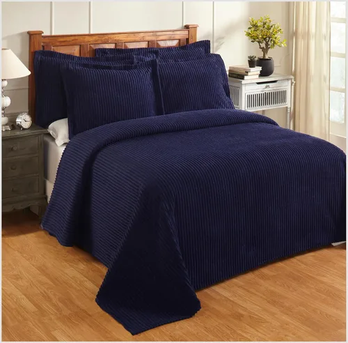 Vista 65 de Better Trends Colchas de Chenille Tamaño Individual, Azul 100% Algodón Chenille Diseño de Rayas Acolchado Cobertor Suave Liviano, 96"x110" con 1