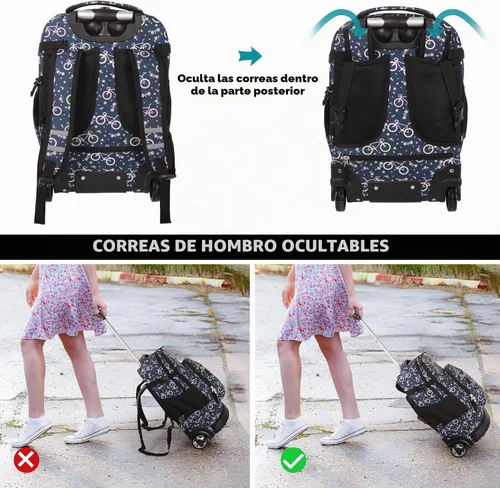 Vista 6 de Tilami Mochila con ruedas para niños de 18 pulgadas, mochila para computadora portátil, bicicleta