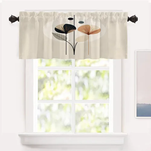 Vista 108 de Shrahala Floral Abstract Design Blackout Curtain Tiers, Minimalist Flower Illustration Kitchen Valance Light Blocking Tier Drapes with Rod Pocket, 2