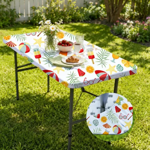 Vista 88 de Mantel ajustado blanco con elástico para mesas plegables de 48x48 pulgadas, manteles lavables y elásticos de elastano para mesas de cartas, manteles