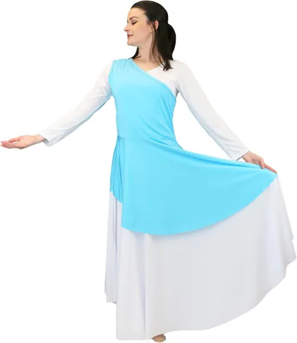 Vista 6 de Danzcue - Túnica de baile de alabanza asimétrica para mujer, (el vestido blanco no está incluido)