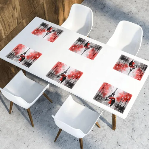 Vista 7 de Juego de 6 manteles individuales románticos de la Torre Eiffel para el día de San Valentín, lavables, para cocina, comedor, decoración del hogar, 12