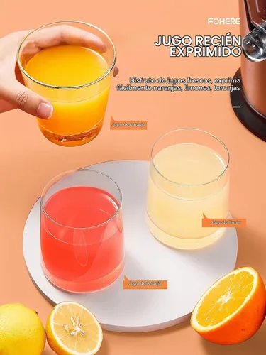 Vista 5 de FOHERE Exprimidor de Jugo de Naranja Exprimidor Eléctrico de Cítricos con Dos Conos Intercambiables Adecuado para Naranja, Limón y Pomelo, Acero