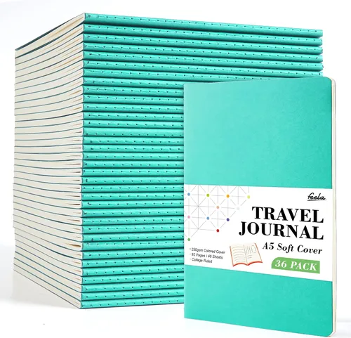 Vista 16 de feela - Paquete de 36 diarios de tapa suave a granel, diario de viaje con forro en blanco para mujeres y hombres, cuadernos con rayas universitarias