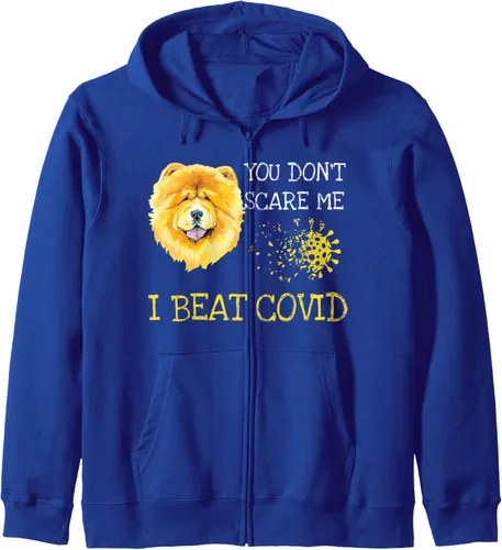 Vista 3 de You don't scare me i beat covid Chow Chow dog Sudadera con cremallera, Negro