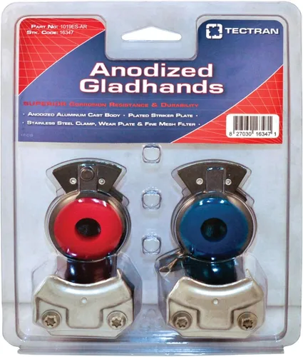 Vista 2 de Tectran Gladhands de aluminio anodizado estándar 1019ES-AR Servicio y emergencia Rojo y azul