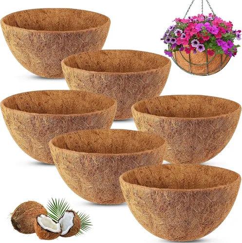 Vista 7 de REMIAWY Cesta colgante de coco, 4 paquetes de 12 pulgadas, 100 % fibra de coco redonda natural, forro de repuesto para cestas colgantes, plantas
