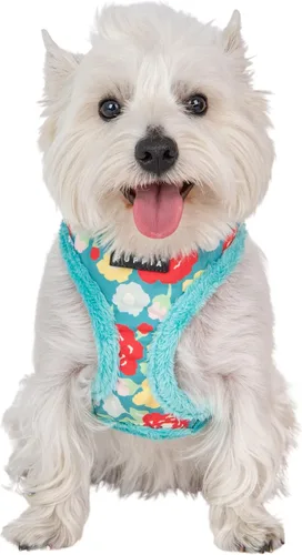 Vista 4 de Puppia Alyssa - Arnés para perro sobre la cabeza, cálido para invierno, con patrón de flores, ajustable en el pecho, para perros pequeños
