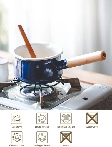 Vista 2 de Olla de leche esmaltada con doble salida de vertido, calentador de mantequilla, olla de leche para estufa, revestimiento interior esmaltado blanco