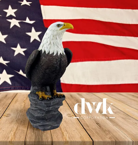 Vista 5 de DWK - Libertad - Majestuosa Estatua de escritorio de águila calva americana sobre roca, escultura patriótica de Estados Unidos, librero de oficina
