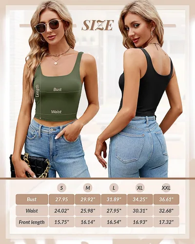 Vista 6 de 3 piezas de camiseta sin mangas para mujer, cuello cuadrado, camiseta sin mangas para fitness, informal, básica, para entrenamiento, yoga, brasier