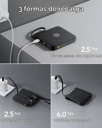 Vista 2 de VRURC Cargador portátil de 20000 mAh de carga rápida de 20 W con 4 cables incorporados
