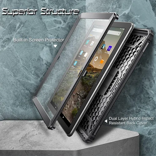 Vista 3 de Fintie Funda para tablet Amazon Fire HD 10 y 10 Plus (versión 11ª generación 2021), [Tuatara] Funda híbrida resistente con protector de pantalla