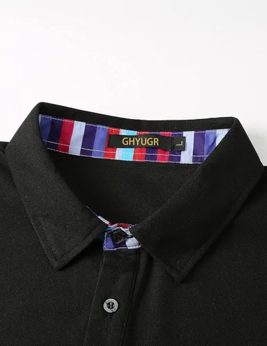 Vista 3 de GHYUGR Camisa de golf de manga larga para hombre con botones estilo informal con solapa