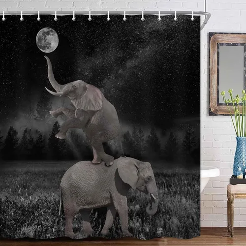 Vista 5 de Boziqr Divertidas cortinas de ducha para baño, bonita cortina de baño de elefante, luna, bosque, decoración rústica de granja, tela de poliéster