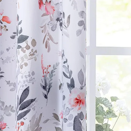 Vista 19 de MYSKY HOME Cortinas florales para puerta francesa de 40 pulgadas de largo, juego de 2 cortinas opacas de privacidad con bolsillo para barra A-verde