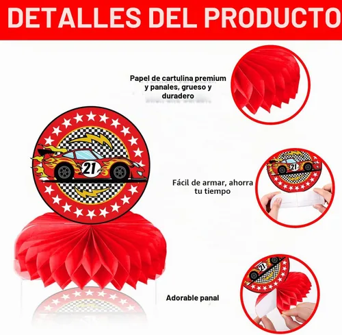 Vista 4 de 9 piezas de centros de mesa de nido de abeja de carreras con temática de cumpleaños, centro de mesa de superauto, decoración de mesa, regalos
