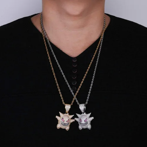 Vista 7 de ICE JEWELRY Hip Hop Iced Out - Collar con colgante de gengar de diamantes de imitación chapado en oro de 18 quilates, Circonita, Circonia cúbica