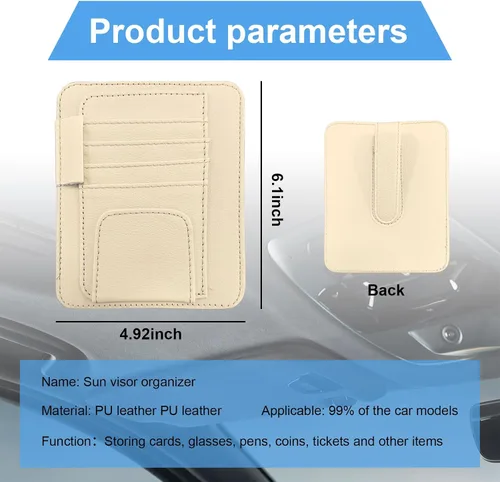 Vista 2 de Augeny Organizador de visera solar para automóvil, pequeño organizador y almacenamiento de visera, soporte para registro y documentos, accesorios