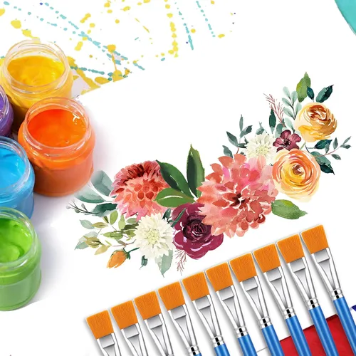 Vista 4 de 10 pinceles planos para pintura acrílica, pinceles de pintura artística de 1 pulgada, pincel de pintura artística para acuarela acrílica, pintura