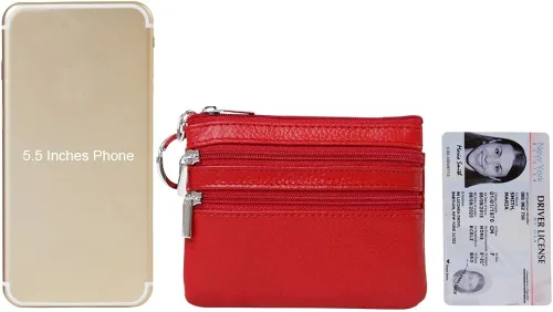Vista 6 de Monedero de cuero auténtico para mujer, con llavero