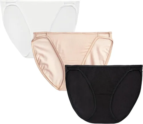 Vista 139 de Vanity Fair Bragas de bikini con tira para mujer, Illumination, con elástico sedoso y ribete de satén Paquete de 3 Negro (Midnight Black)