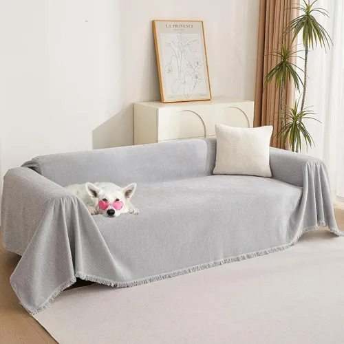 Vista 12 de MYSKY HOME - Funda extragrande para sillón de 1 cojín, lavable, protector de sofá con borlas, para mascotas y niños, 71 x 91 pulgadas, color beige