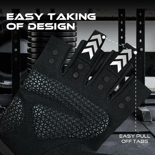 Vista 3 de BEAST RAGE Guantes de entrenamiento para hombres y mujeres, guantes de gimnasio sin dedos con protección de la palma, transpirables y ligeros