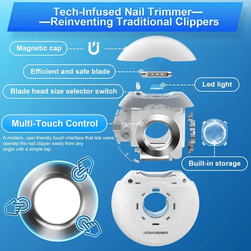 Vista 4 de Cortaúñas eléctrico inteligente con cabezales de doble hoja, luz LED, recortador automático de uñas, cortador de uñas y molinillo para uñas, seguro