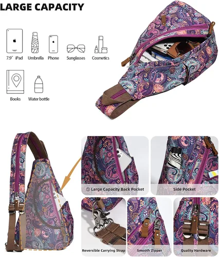 Vista 4 de KL928 Mochila de Lona Tipo Bandolera - Mochila Cruzada Pequeña para Hombro, Mochila Informal Diurna, Mochila para Hombre y Mujer (Versión Grande)