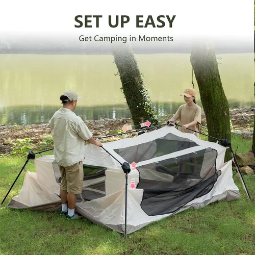 Vista 6 de BISINNA Tienda de campaña para 4 personas, tiendas de campaña familiares con lluvia completa, impermeable, grande, doble capa, glamping, tienda
